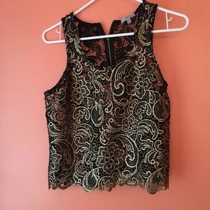 Charlotte Russe S lace see-through gold &black top